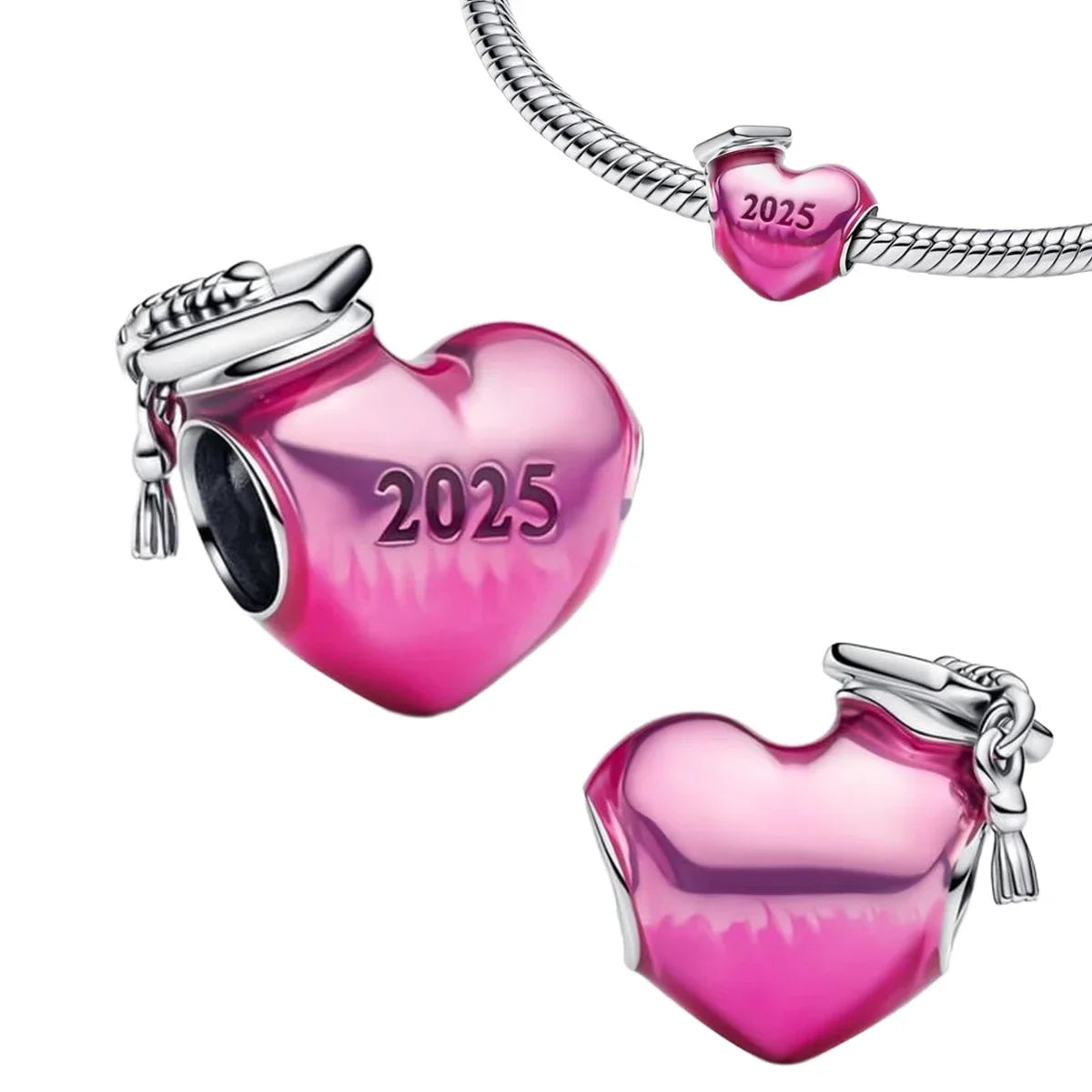 Original 925 Sterling Silver Red Charm Beads Set Heart Cherry Strawberry Flower Fish Zircon Accents for DIY Necklace and Bracelet Jewelry Gift