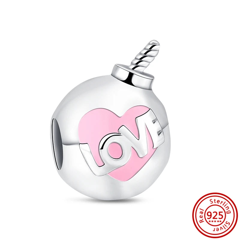 Springtime 925 Silver Pink Flower Ice Cream Charm Pendant for DIY Bracelets N645