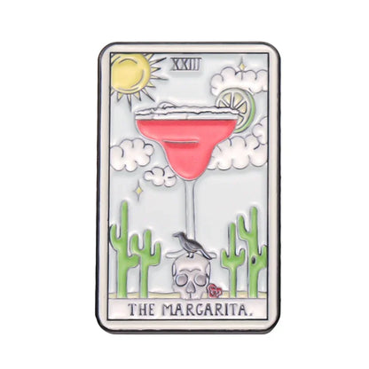 Custom Tarot Enamel Pins Set Featuring Beer Donut Wine Coffee Pizza Brooches for Unique Punk Gothic Jewelry Gifts