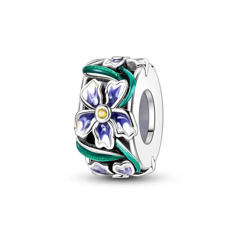 925 Sterling Silver Colorful Butterfly Star Moon Flower Beads Clip Charm for DIY Bracelets Fine Jewelry