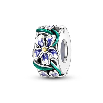 925 Sterling Silver Colorful Butterfly Star Moon Flower Beads Clip Charm for DIY Bracelets Fine Jewelry
