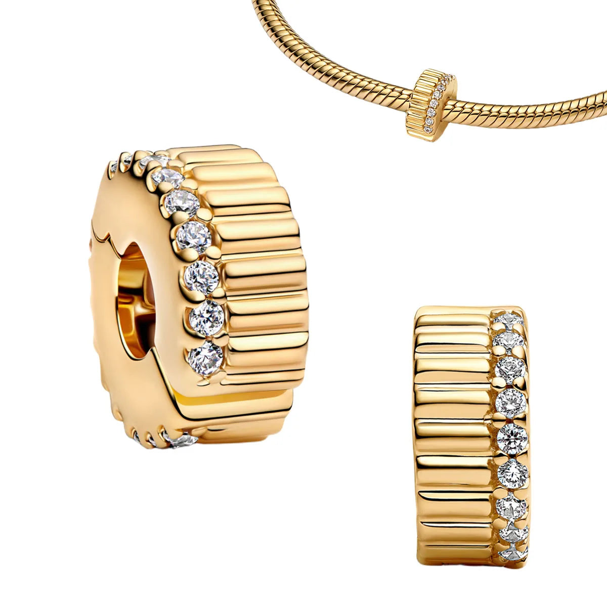 925 Sterling Silver Golden Round Charms with Horse Lion Castle Beads for DIY Womens Jewelry Gift