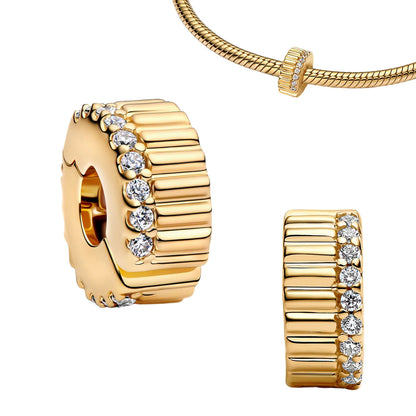 925 Sterling Silver Golden Round Charms with Horse Lion Castle Beads for DIY Womens Jewelry Gift