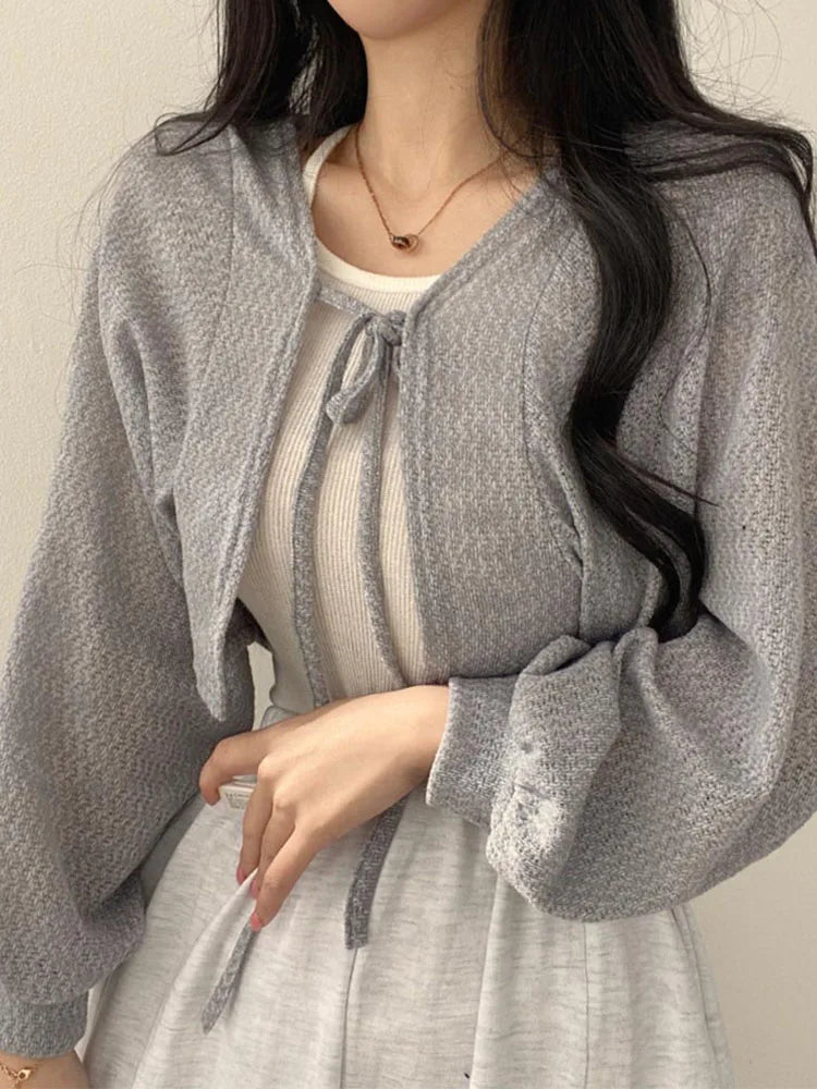 White Knit Cardigan Summer Sunscreen Korean Lantern Sleeve