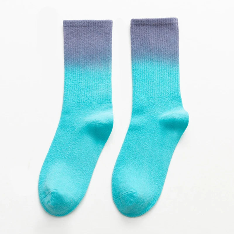 Tie Dye Gradient Mid Calf Crew Socks Unisex Breathable
