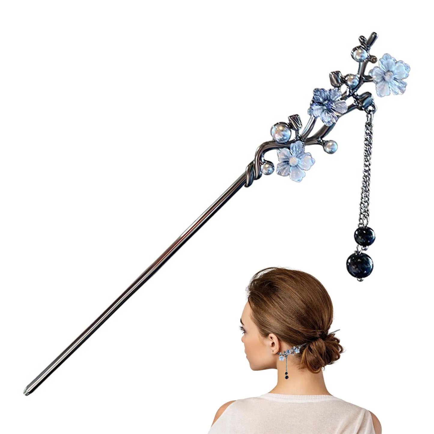 Vintage Chinese Floral Tassel Hair Stick For Women Girls Hanfu Updo