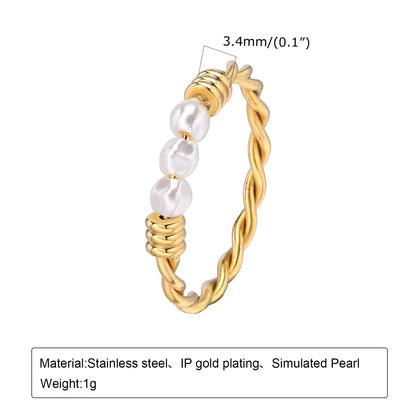 Elegant Gold-Plated Braided Pearl Ring for Women - Stackable Wedding or Party Jewelry