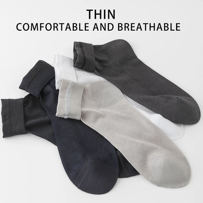 5 Pairs Breathable Business Mid Calf Ice Silk Cotton Socks