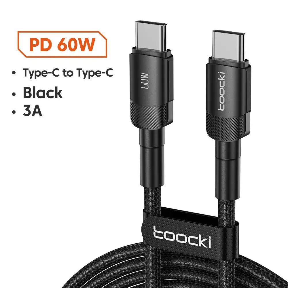 Toocki USB Type C Cable Fast Charging USB C Charger Cord 1m 2m 1m 60W C to C Black