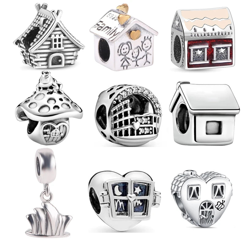 925 Silver Hot Air Balloon Castle Tower Mushroom Charms