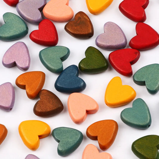 Multicolor Natural Wood Heart Shape Beads Set for DIY Jewelry and Bracelet Making