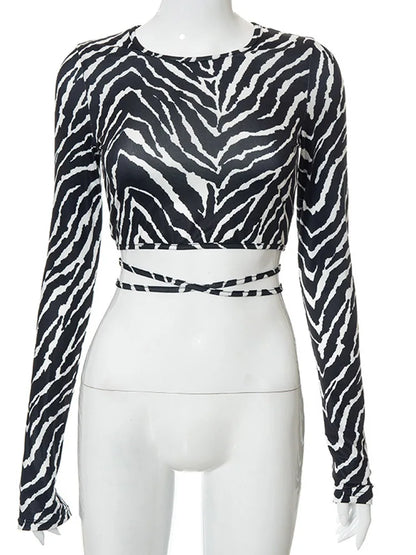 Dozw Sexy Zebra Print Backless Lace Up Top For Women