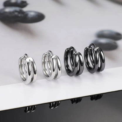 Hollow Double Ring Small Hoop Earrings for Men and Women - Trendy Black Silver Hip Hop Gothic Ear Jewelry