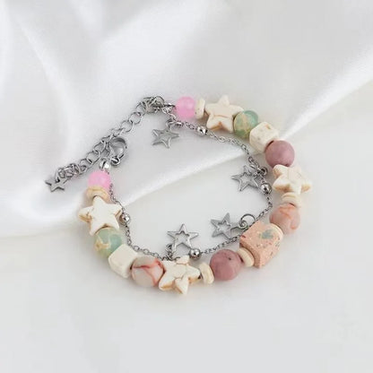 Handmade Star Double Layer Cream Beaded Bracelet for Women