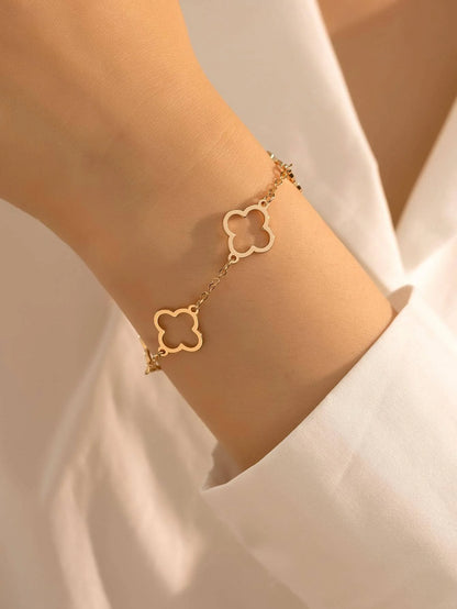 Lucky Luxury Flower Decor Bracelet for Women - Stainless Steel Fashion Jewelry Gift