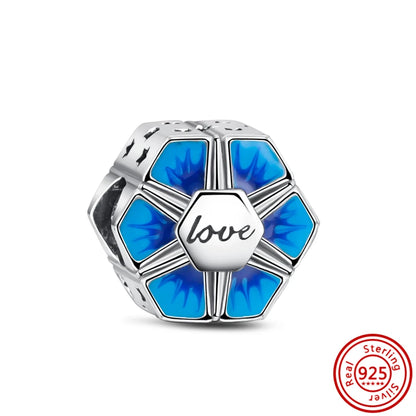 925 Sterling Silver Blue Zircon Feather Crown Stars Moon Charm Beads for Bracelet ZC058 3mm-4mm