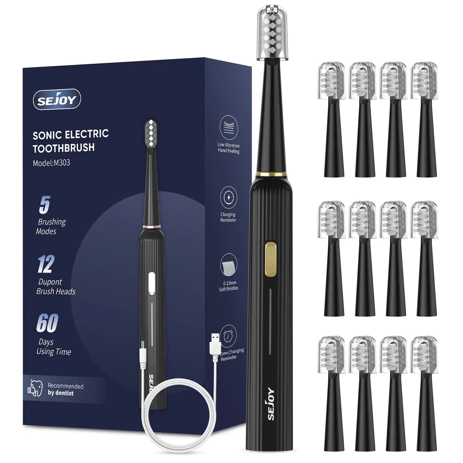 Sejoy Sonic Electric Toothbrush for Adults Rechargeable 5 Modes JM Black United States