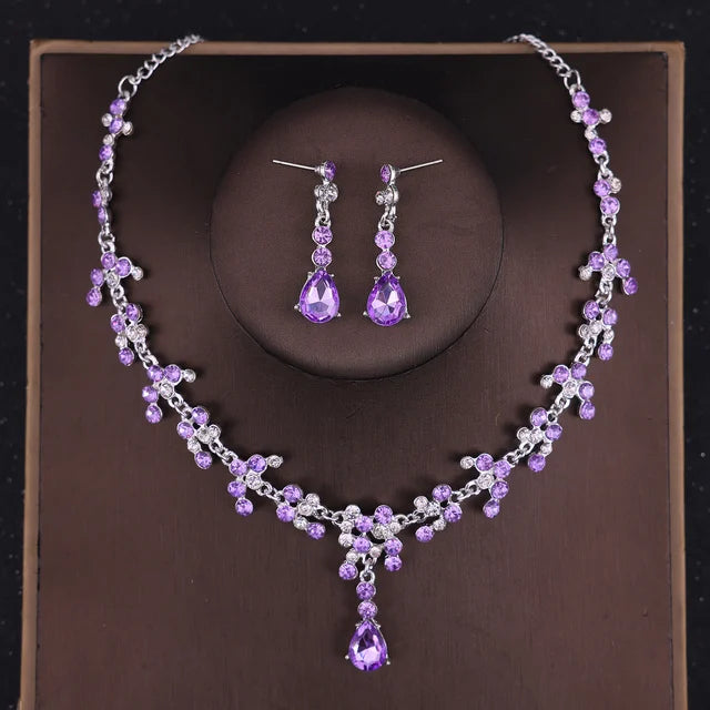 Baroque Crystal Tiara & Crown Jewelry Set - Top-Rated Rhinestone Bridal Accessories Purple