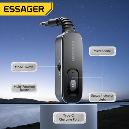 Essager Bluetooth 5.1 Wireless Audio Receiver and Transmitter with 35mm AUX and Mic for PC TV Car Speakers