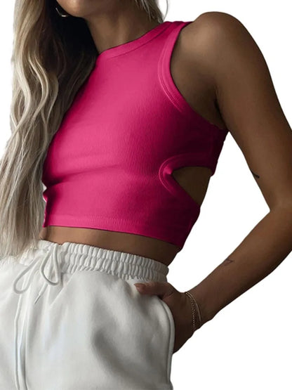 Dozw Women Solid Color Sleeveless Knit Top With Side Cutout