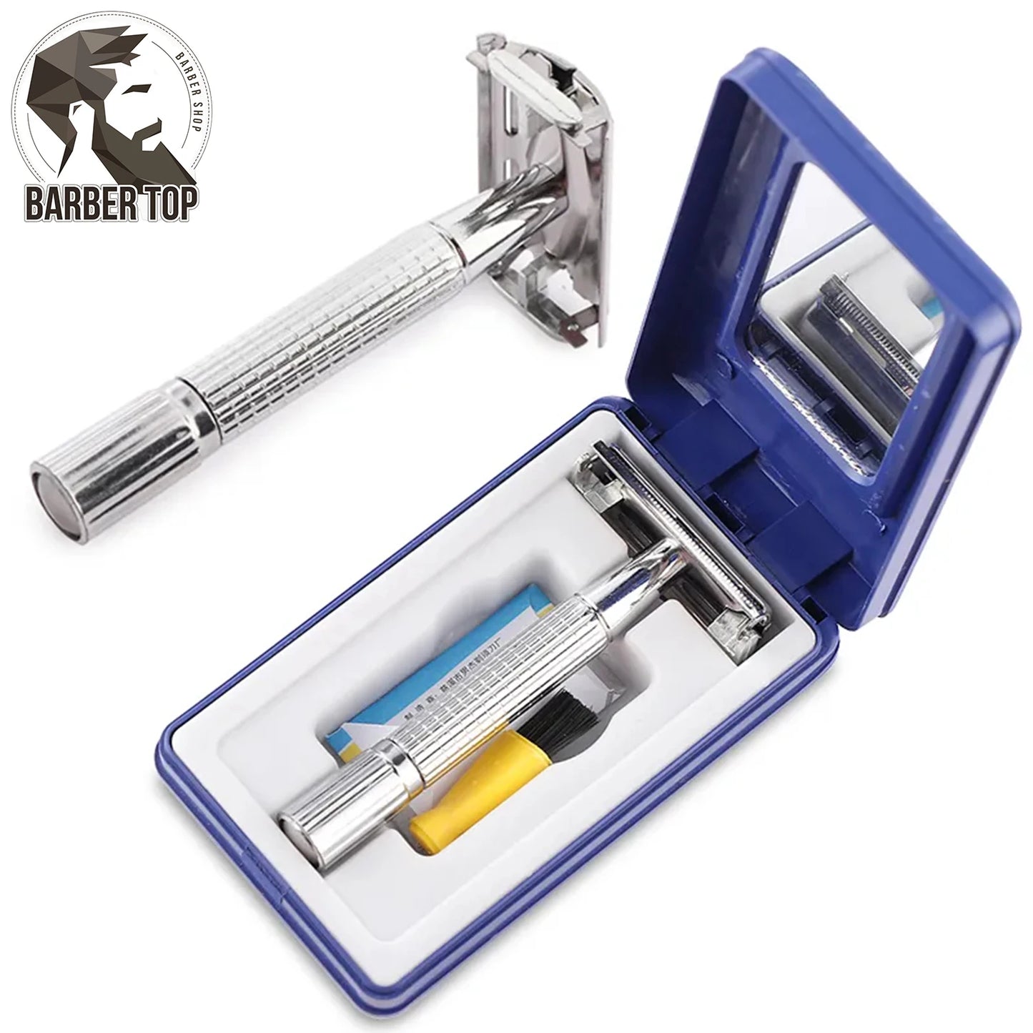 Wangda Professional Double Edge Stainless Steel Beard Shaver Set Classic Safety Razor with Replacement Blades for Men