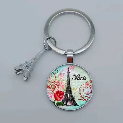 Paris Eiffel Tower Glass Pendant Keychain for Women with Artistic Design