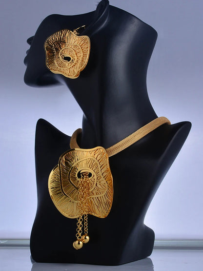 Dubai Gold Color African Jewelry Set for Women and Girls - Elegant Arabic Indian Wedding Necklace and Earrings
