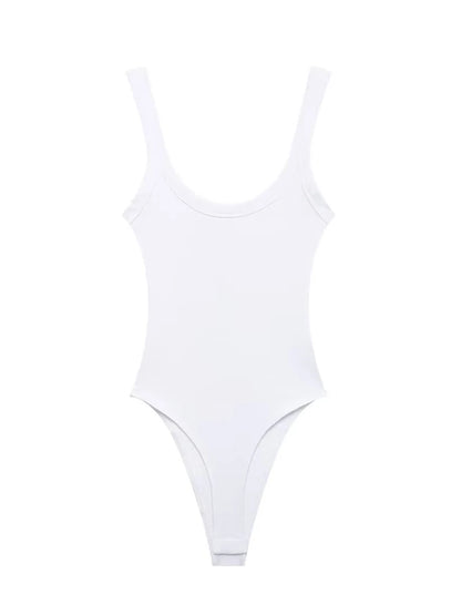 Skinny Ribbed Bodysuits for Women O Neck Straps Snap Button