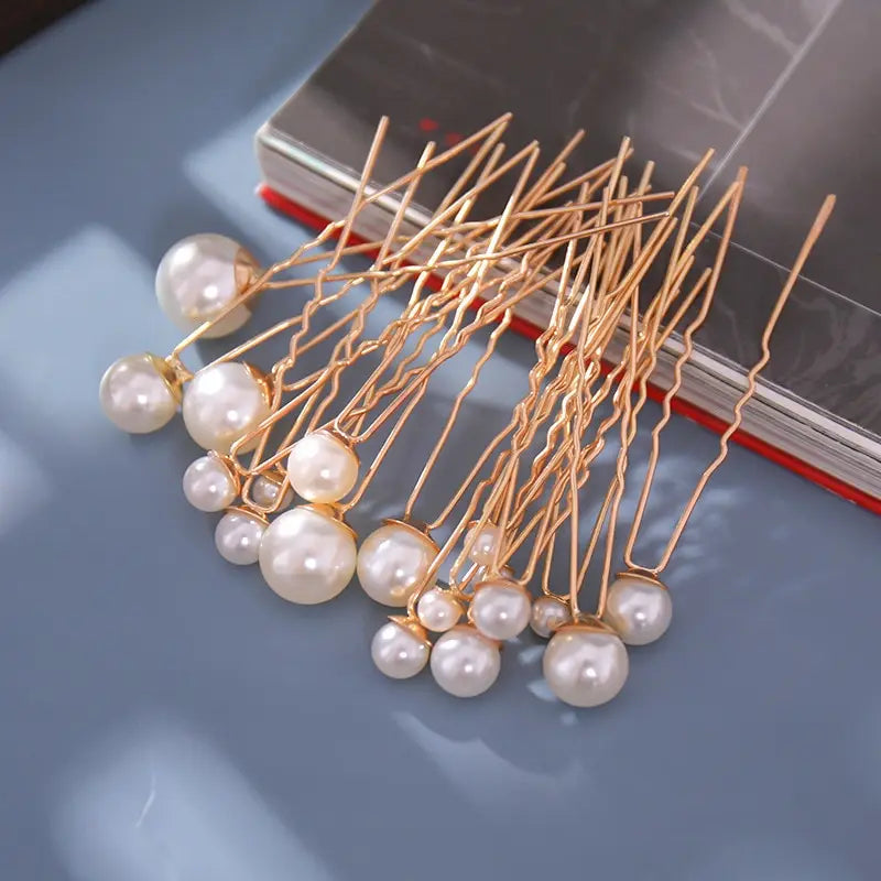 Elegant Gold Pearl Hairpin Set for Hanfu Costume Styling - 18 Piece Silver Gold-Plated Collection