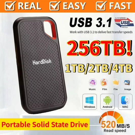 AEVYVKV Portable External Hard Drive 1TB 4TB High-Speed SSD USB 3.1 Type-C Storage for PC Mac and Xbox