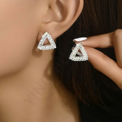 Bling Sweet Heart Geometric Glass Stud Earrings for Trendy Elegant Women