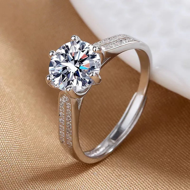 Elegant 925 Sterling Silver Heart Zircon Adjustable Ring for Women