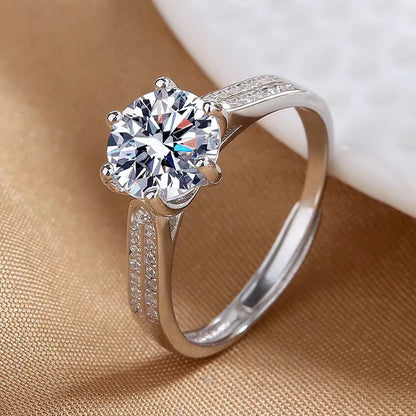Elegant 925 Sterling Silver Heart Zircon Adjustable Ring for Women