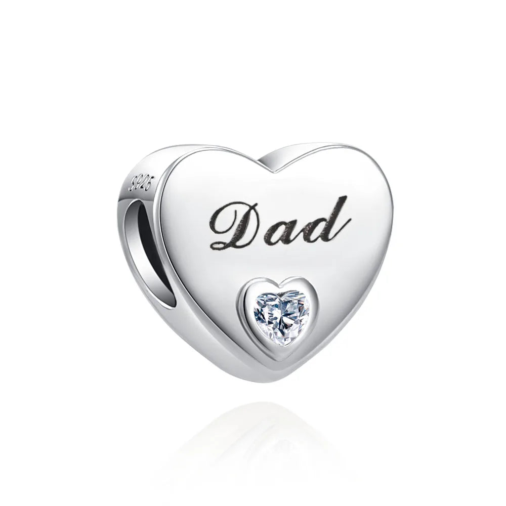 European 925 Sterling Silver Heart Charm Bead for Sister and Daughter Jewelry Perfect for Mother's Day Gifts
