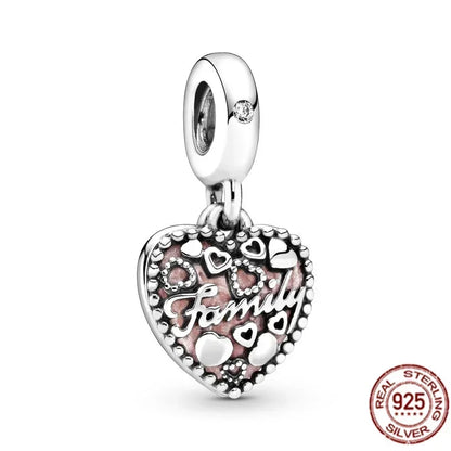 Original 925 Sterling Silver Linked Sister Hearts Openable Heart Locket Dangle Charm Beads for Necklace and Bracelet Jewelry