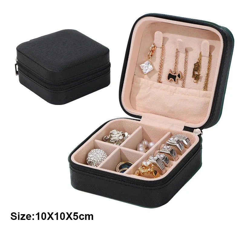 Portable Jewelry Storage Box Mini Organizer for Travel and Home Use Black