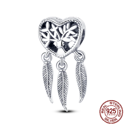 Inlaid Zircon Heart Charm Beads 925 Sterling Silver Dangle for Bracelets SMC1974