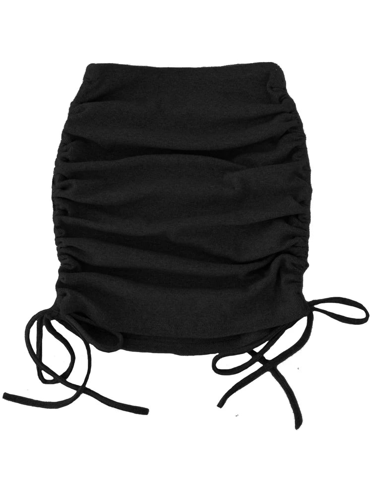 Harajuku Knit Skirt With Drawstring Elastic Waist Women