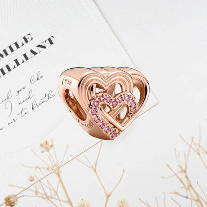 Sparkling Rose Gold Family Tree & Flower Charm Bead for European Silver Bracelet