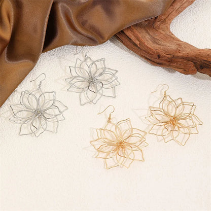 XIALUOKE Exquisite Metal Flower Dangle Earrings For Women Elegant Party Jewelry Gift