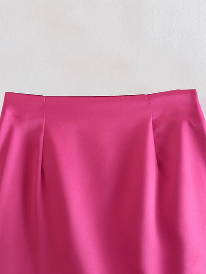 Women High Street Solid Color Side Zipper Sexy Mini Skirt