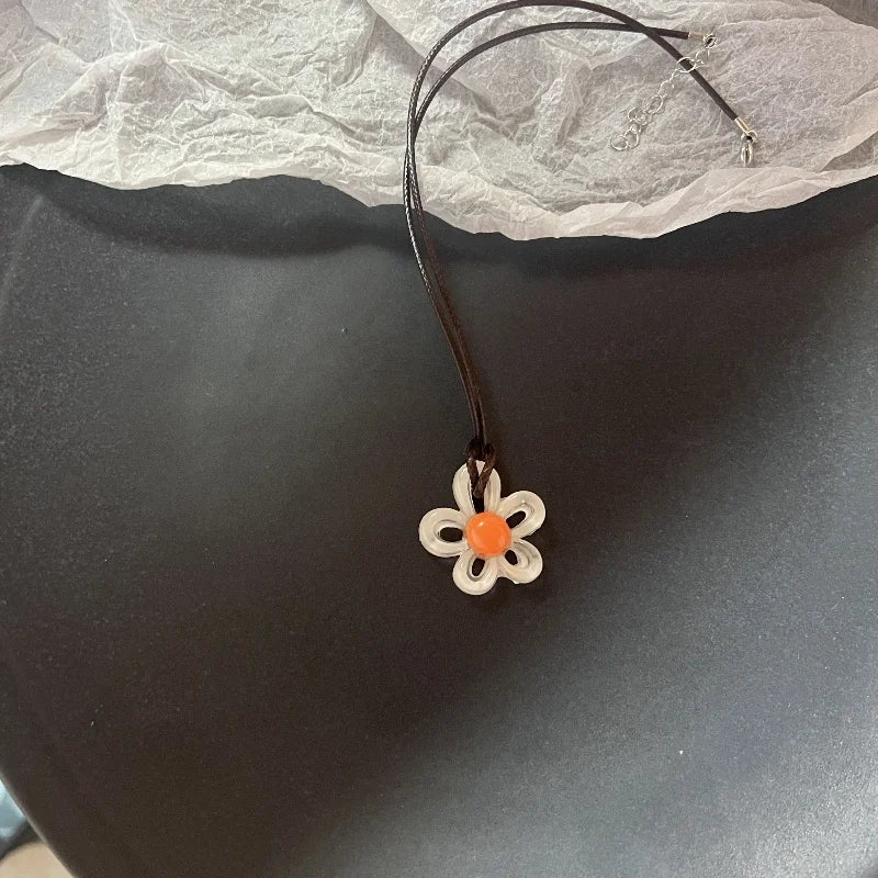 Amber Flower Aesthetic Necklace for Women and Girls Adjustable Chain Trendy Birthday Jewelry Gift