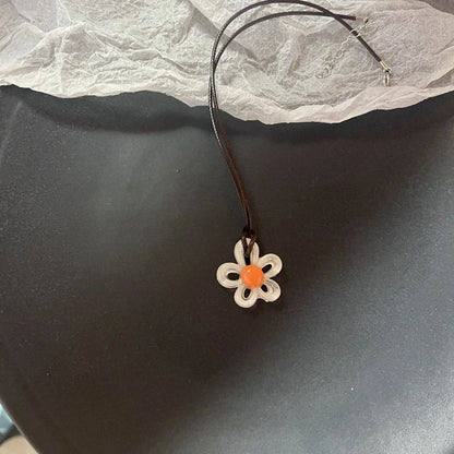 Amber Flower Aesthetic Necklace for Women and Girls Adjustable Chain Trendy Birthday Jewelry Gift