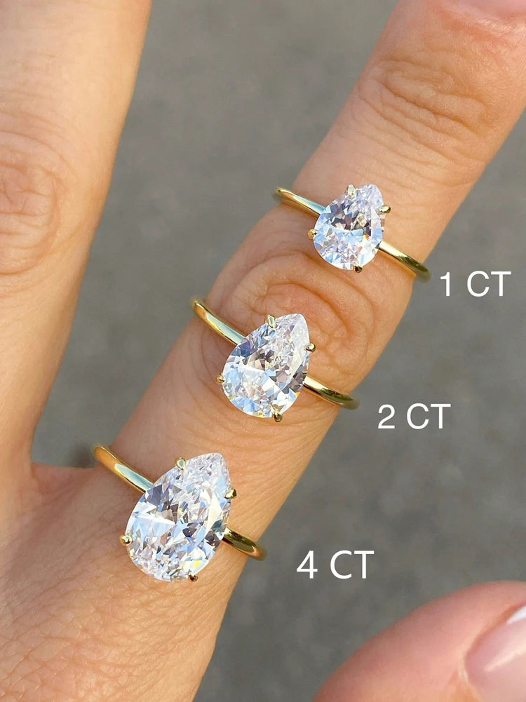 925 Sterling Silver Simple Sparkling Pear Shape Zircon Ring for Women Engagement and Wedding Fine Jewelry