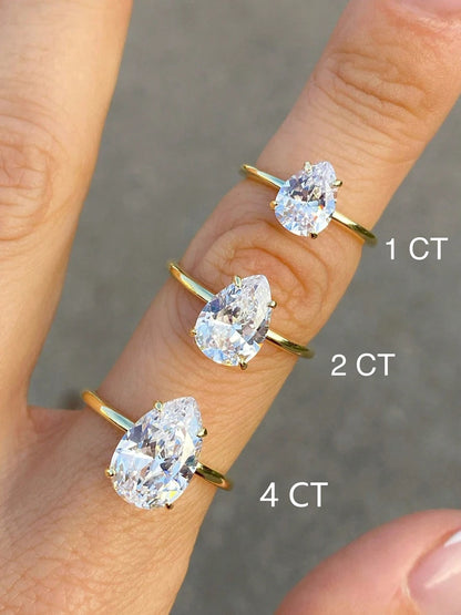925 Sterling Silver Simple Sparkling Pear Shape Zircon Ring for Women Engagement and Wedding Fine Jewelry