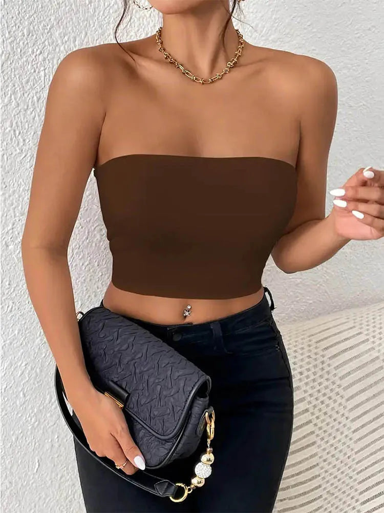 Dozw Women Crop Tube Top Stretch Knit Bodycon Everyday Wear