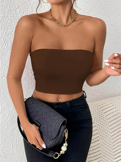 Dozw Women Crop Tube Top Stretch Knit Bodycon Everyday Wear