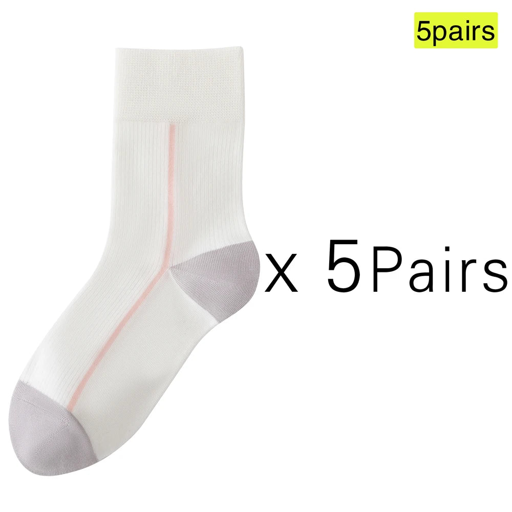 5 Pairs Womens Cotton Mid Calf Seamless Ventilated Socks