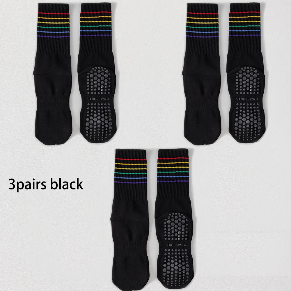 3 Pairs Color Stripe Breathable Yoga Socks Anti Slip