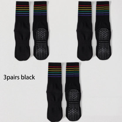 3 Pairs Color Stripe Breathable Yoga Socks Anti Slip